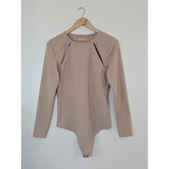 Abercrombie & Fitch Soft A&F Tan Bodysuit Size Large Cutout Long Sleeve Nude - Picture 1 of 9